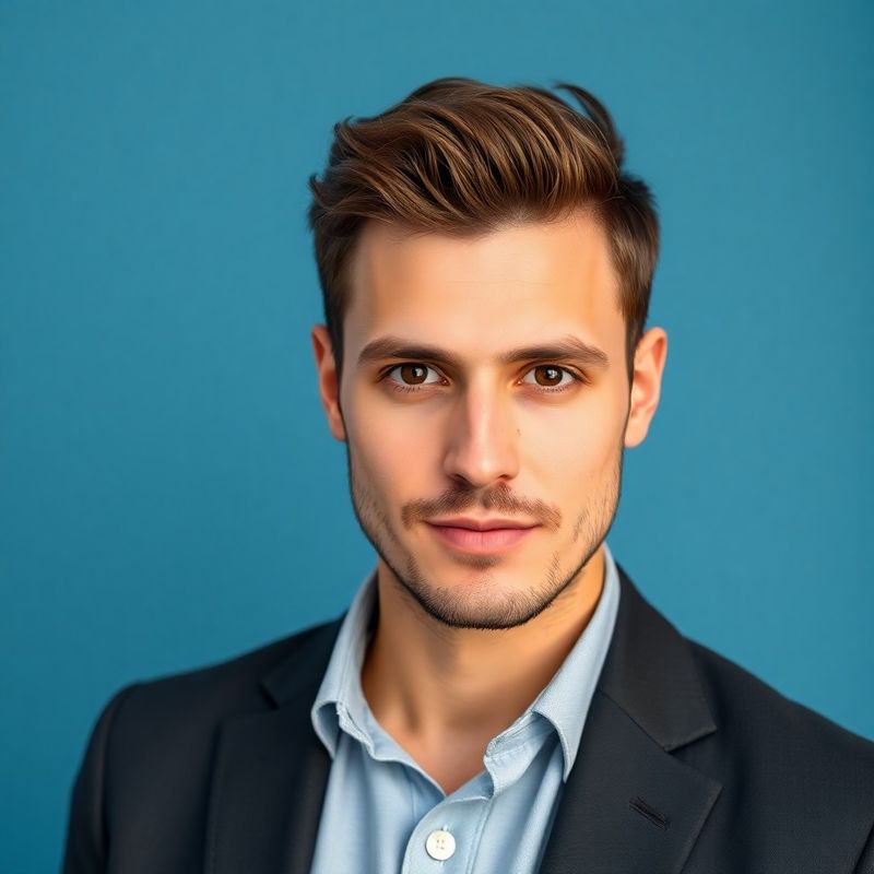 Portrét SEO konzultanta na slate-modrom pozadí